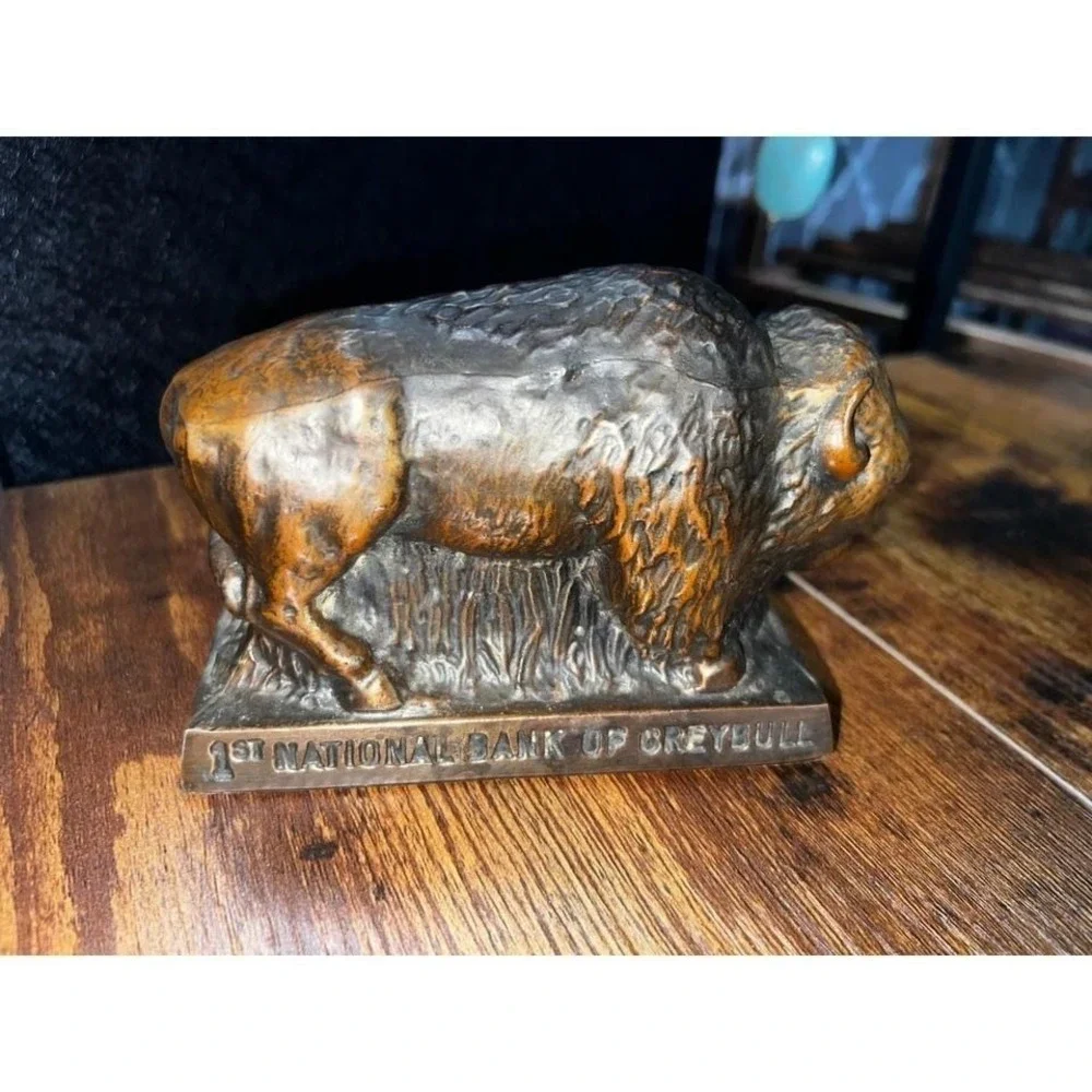 Banthrico‎ Vintage Buffalo Coin Bank 1st National Bank of Greybull Bronze Metal
